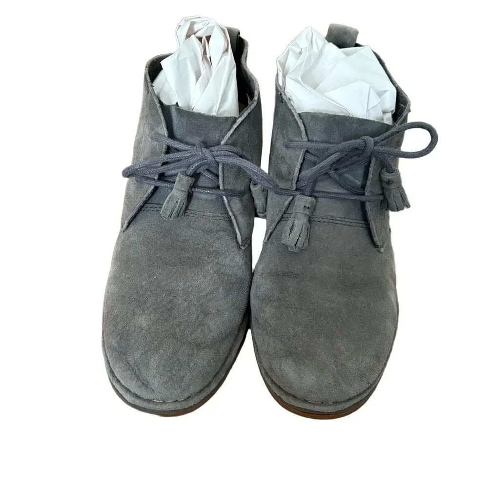 Hush Puppies Ankle Boots Gray Chukka Lace Up Contrast Stitching Casual Everyday